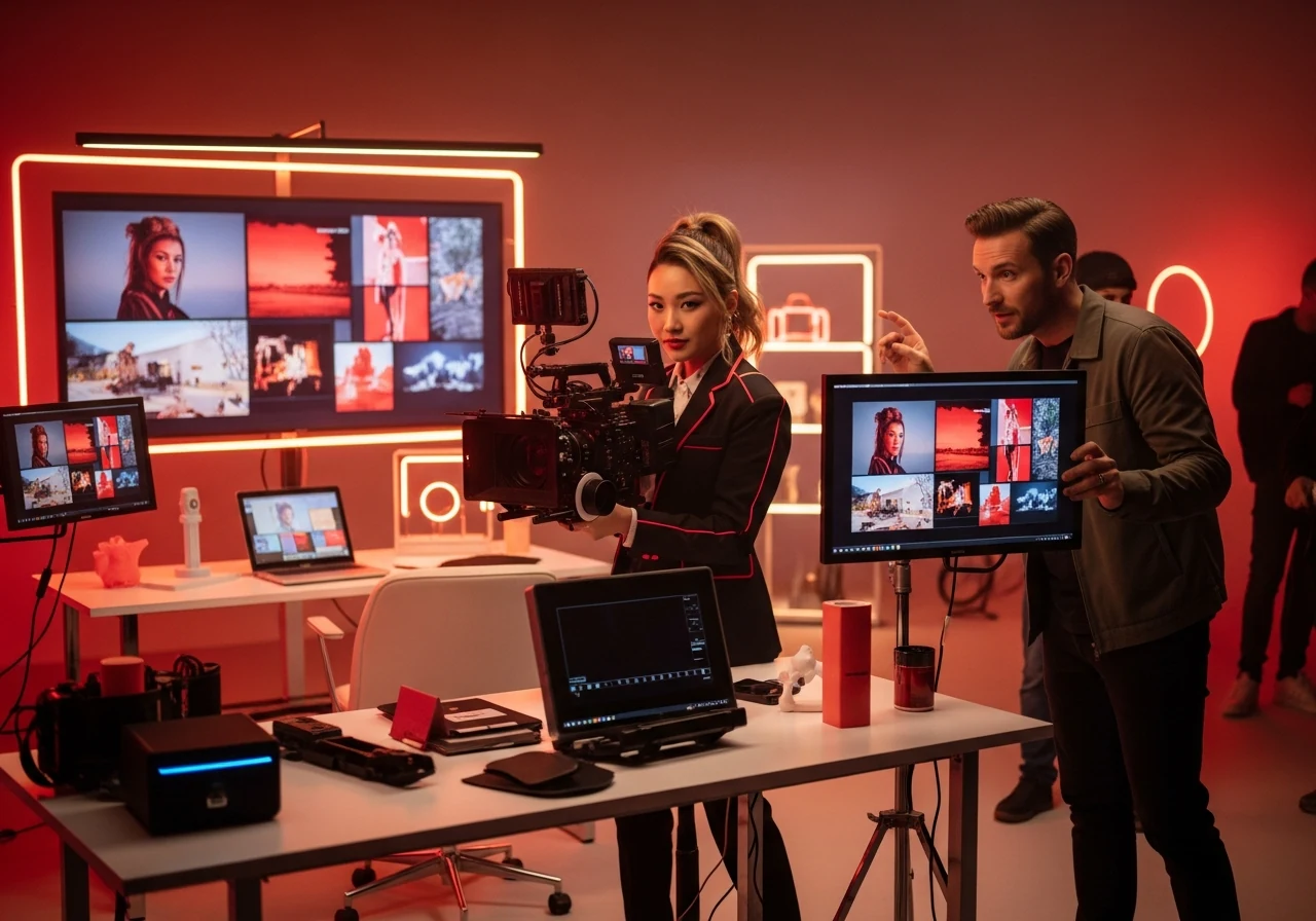 在高規格影像製作環境中進行拍攝與內容統籌的形象照片。