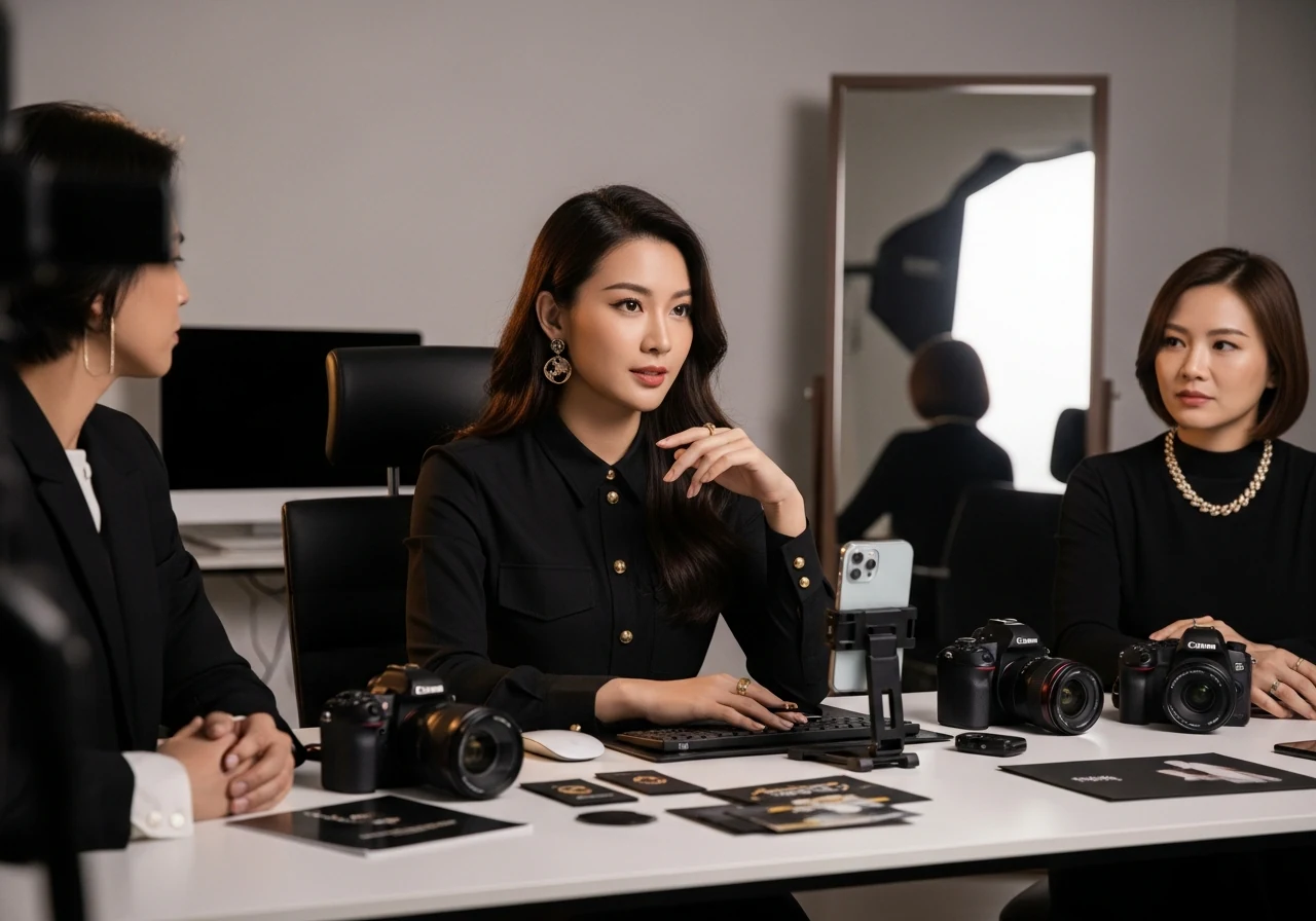 在精品感內容工作室中進行創作者品牌規劃與人才經紀討論的形象照片。